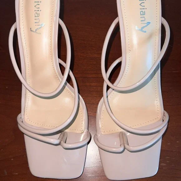 Women's Thong Heels Sandals Square Open Toe Strappy Heeled Sandal Slip - Picture 9 of 11